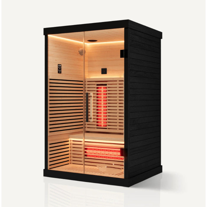 Black Indoor Carbon Far Infrared Sauna Room | Compact, Red Light, Bluetooth-Ready Speakers