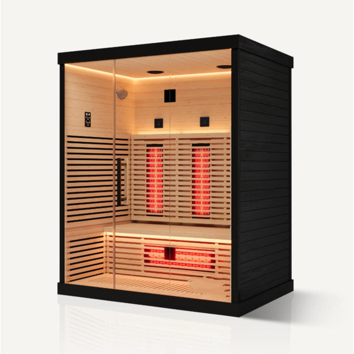 Black Indoor Carbon Far Infrared Sauna Room | Compact, Red Light, Bluetooth-Ready Speakers