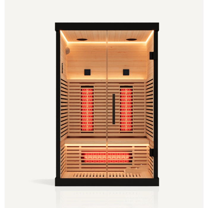 Black Indoor Carbon Far Infrared Sauna Room | Compact, Red Light, Bluetooth-Ready Speakers