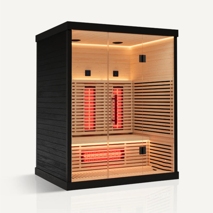 Black Indoor Carbon Far Infrared Sauna Room | Compact, Red Light, Bluetooth-Ready Speakers
