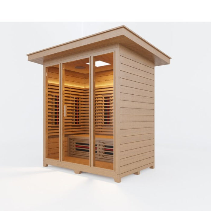 Waterproof Outdoor 4 Person Infrared Sauna Cabin | Full Spectrum, Bluetooth, Canadian Hemlock