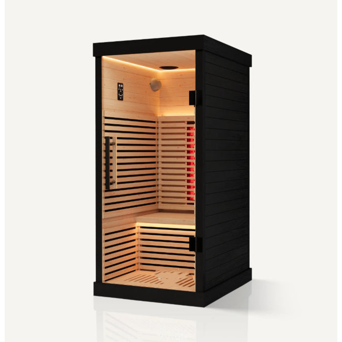 Black Indoor Carbon Far Infrared Sauna Room | Compact, Red Light, Bluetooth-Ready Speakers