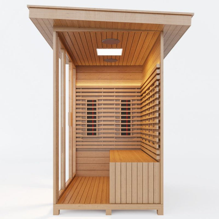 Waterproof Outdoor 4 Person Infrared Sauna Cabin | Full Spectrum, Bluetooth, Canadian Hemlock