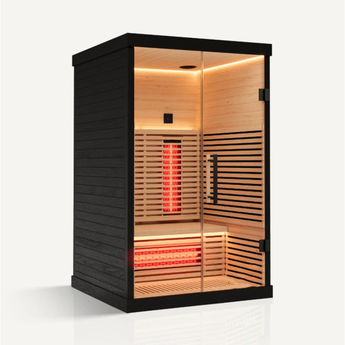 Black Indoor Carbon Far Infrared Sauna Room | Compact, Red Light, Bluetooth-Ready Speakers